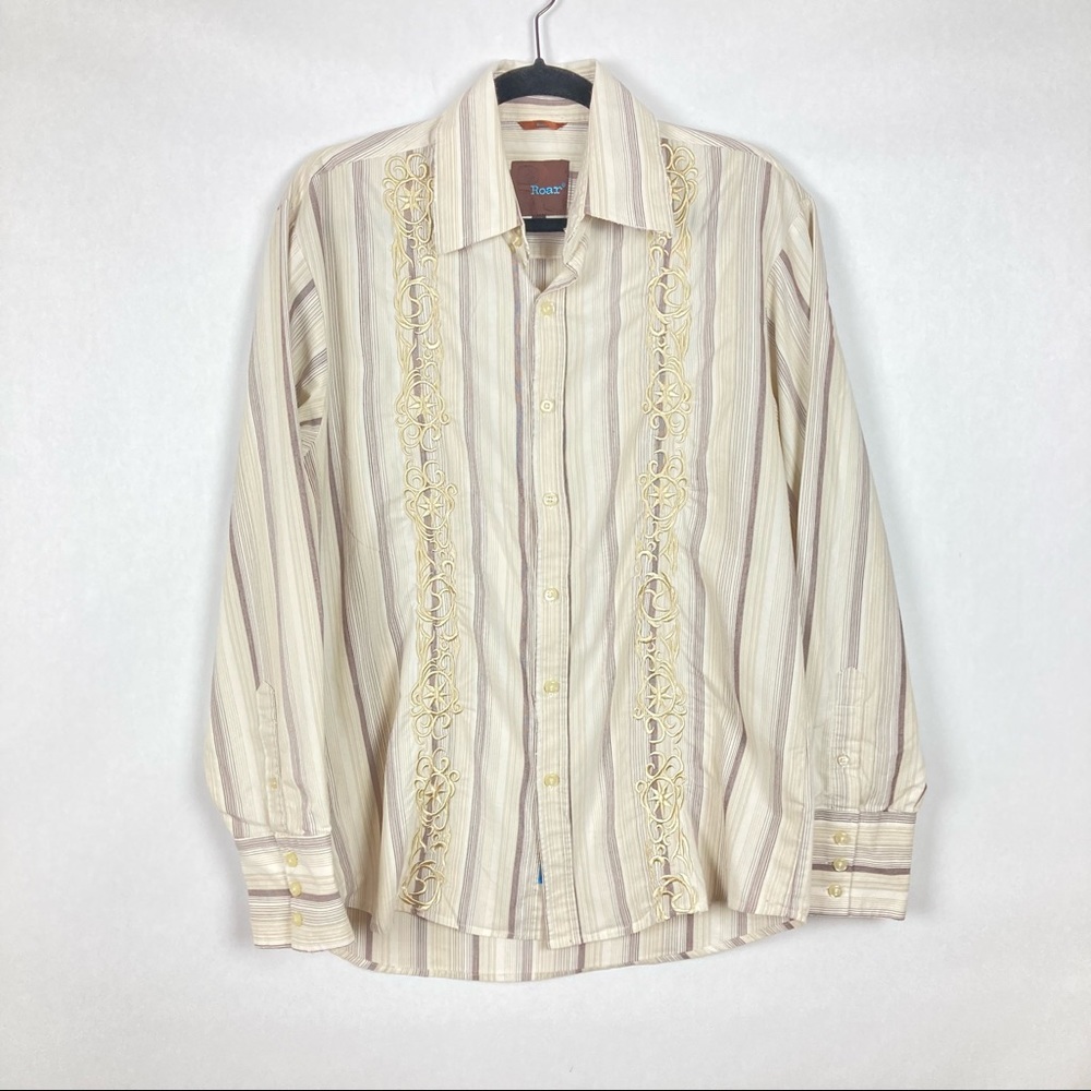 Roar embroidered long sleeve button down shirt